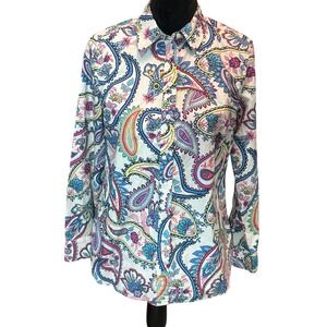 Talbots paisley button-down shirt Women's S Small White‎ Blue Business Casual